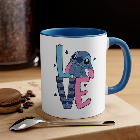 Mug bleu stitch love avec prénom