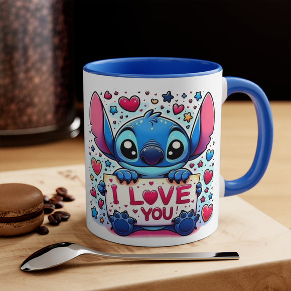 Mug bleu Stitch I love you avec prénom