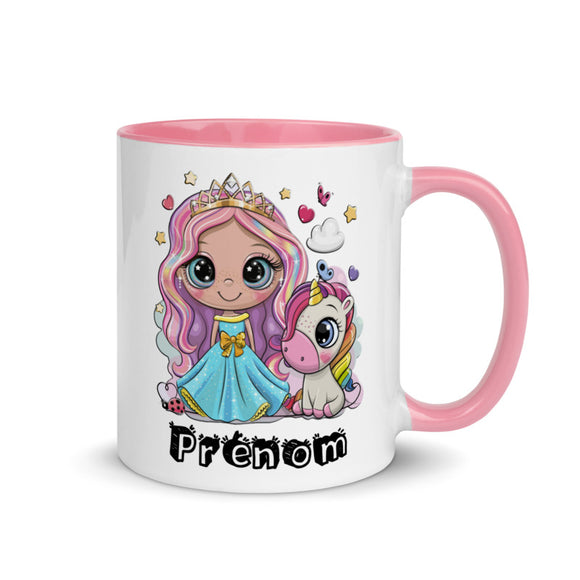 Mug - Tasse personnalisée - Princesse et Licorne avec un prénom